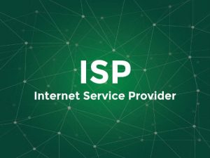 ISP Internet service provider white text illustration with green constellation map as background