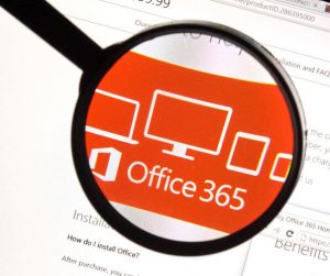 Microsoft Office 365 on the web under magnifying glass.