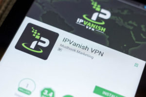 IPVanish VPN mobile app on the display of tablet PC.