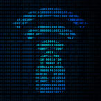 Wi-Fi security flaw symbol on blue binary code background.