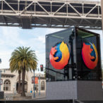 Mozilla sign and Firefox logo outside of San Francisco location entrance.